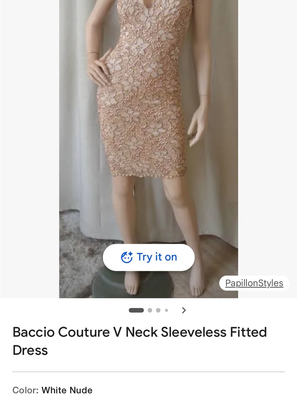 Embellished Peach Lace V-Neck Prom Dress